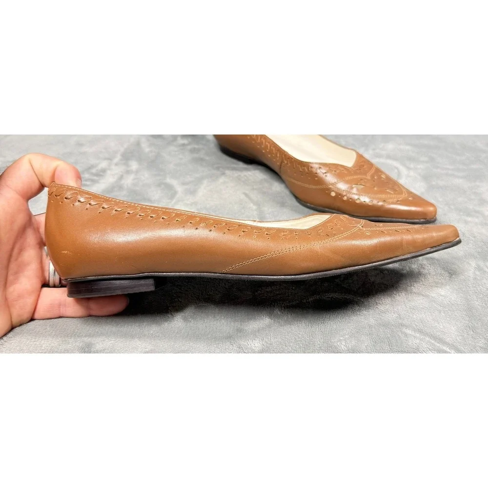 Naturalizer Festival Flats Womens 8 W Brown Leather Cutout Pointed Toe